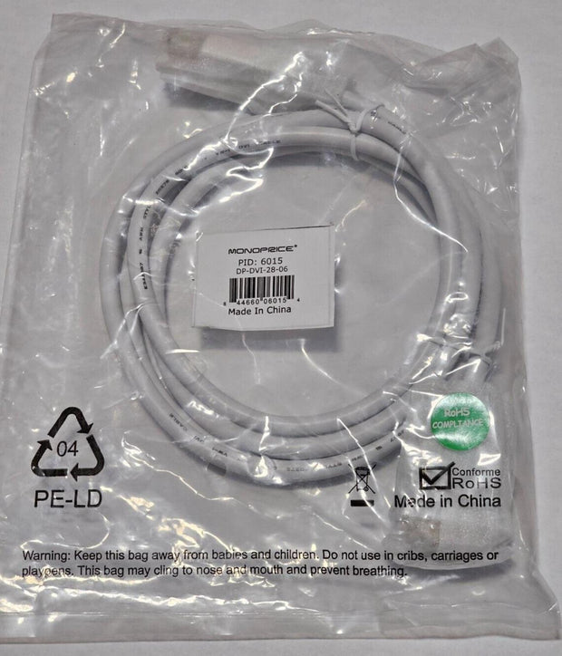 Lot of 14 NEW Monoprice 6ft 28AWG DisplayPort to DVI Cable DP-DVI-28-06