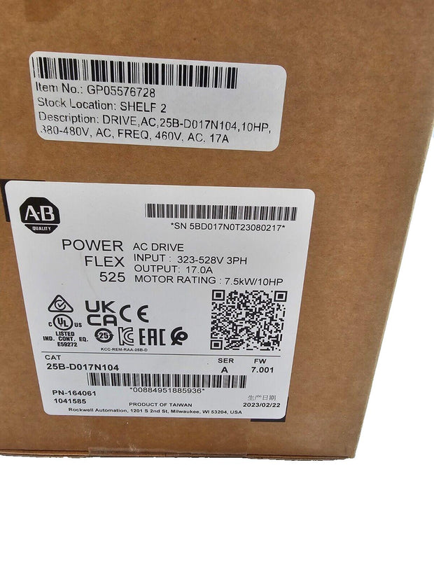 New Allen-Bradley PowerFlex 525 AC Drive - 25BD017N104 - Factory Sealed - 2023