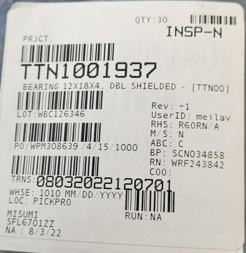 1x MIsumi Deep Groove Ball Bearing SFL6701ZZ Small Flanged Double Shielded 440C