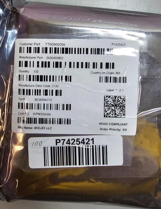 100PCS New Molex 430450802 8 Pin 3MM Dual Row Header Connectors, Gold Tips