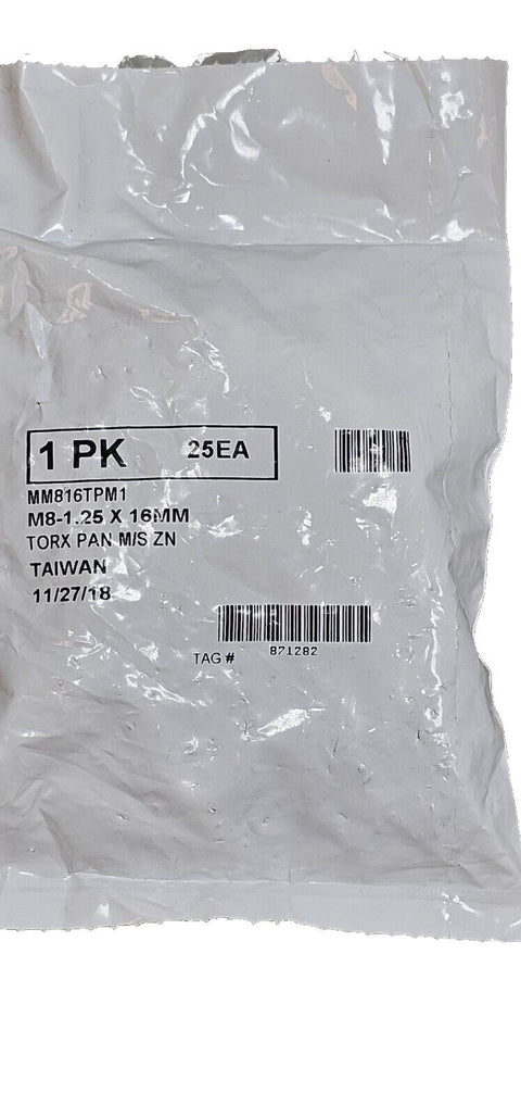 400PC McMaster Steel Pan Head Torx Screws Zinc Plated M8x16MM 1.25mm Pitch, ISO
