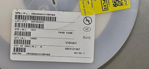 10000PCS CRCW0402511RFKED Thick Film Resistors 511Ohm 1% 1/16W 0402 SMD ROHS