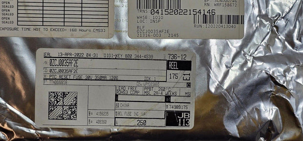 250PCS Bel Fuse 0ZCJ0035AF2E Resettable Fuses PPTC 0.35A 30V SMD 1.2Ohm