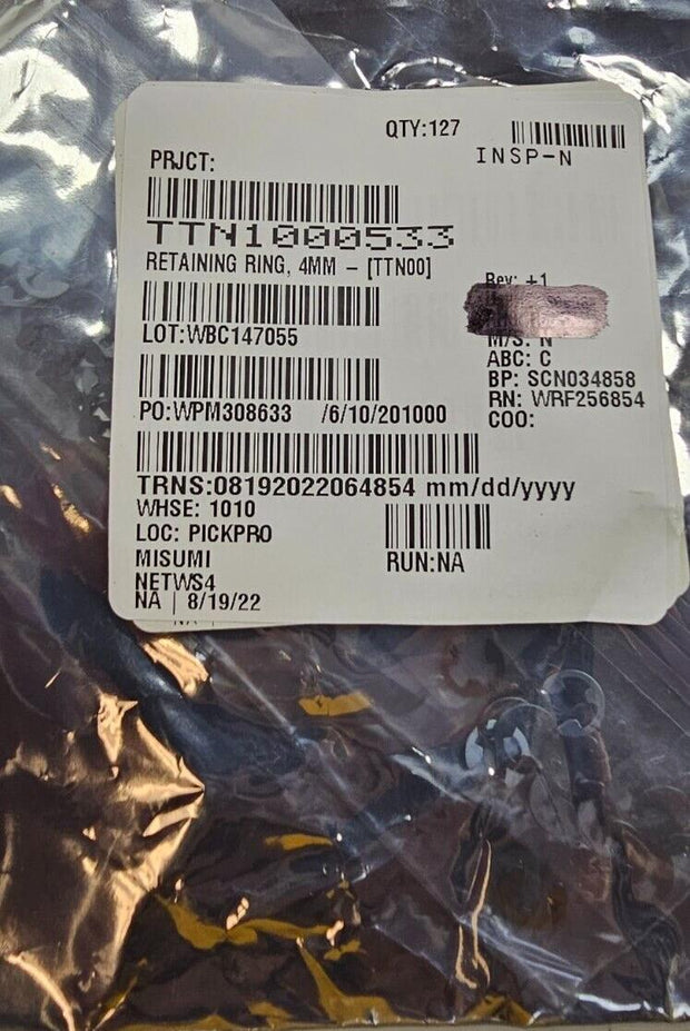 1000PCS Misumi NETWS4 Retaining Ring Externa, E-Type, Fit 4MM Shaft/Bores, Steel
