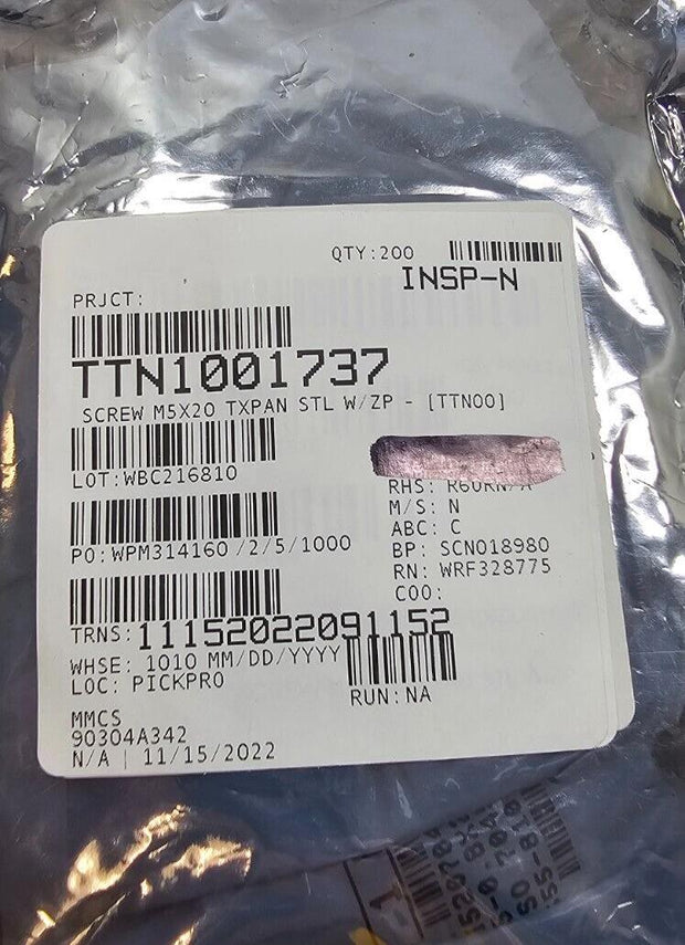 200PCS 90304A342 Steel Pan Head Torx Screws Zinc Plated M5x0.8mm, 20mm, T25