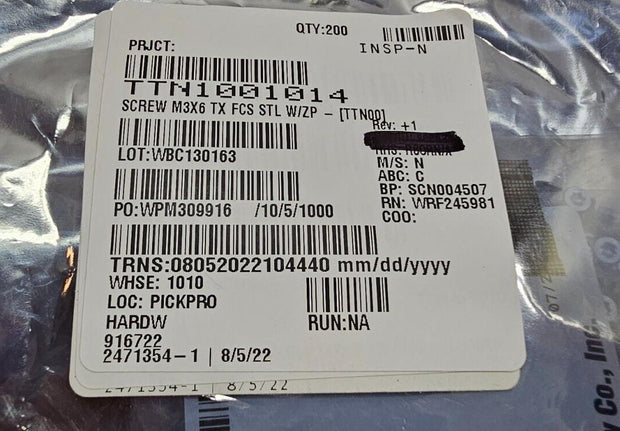 200PCS 916722 M3X6mm Torx, 90 Degree Flat Head, Zinc/Steel Machine Screw 14581