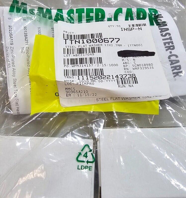 50PCS 90965A210 316 Stainless Steel Washers M12, 24mm OD 13mm ID 2.7W, DIN/ISO