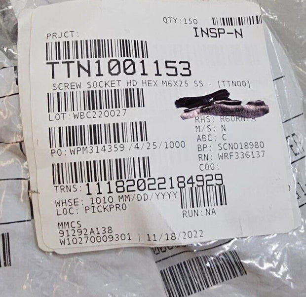 150PCS 91292A138 18-8 Stainless Steel Socket Head Screws M6x25mm, 1mm Thread