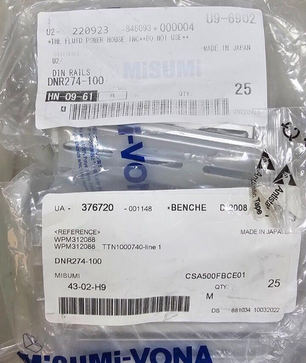 3PCS Misumi DNR274-100 Aluminum DIN Rains, 100mm, Slotted, Anodized