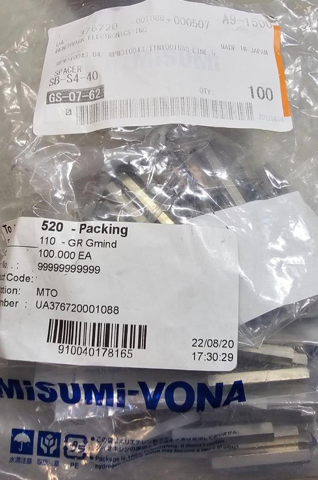 100PCS Misumi SB-S4-40 Hexagonal Spacer Standoff, Stainless , 40x4mm, Dbl Recept
