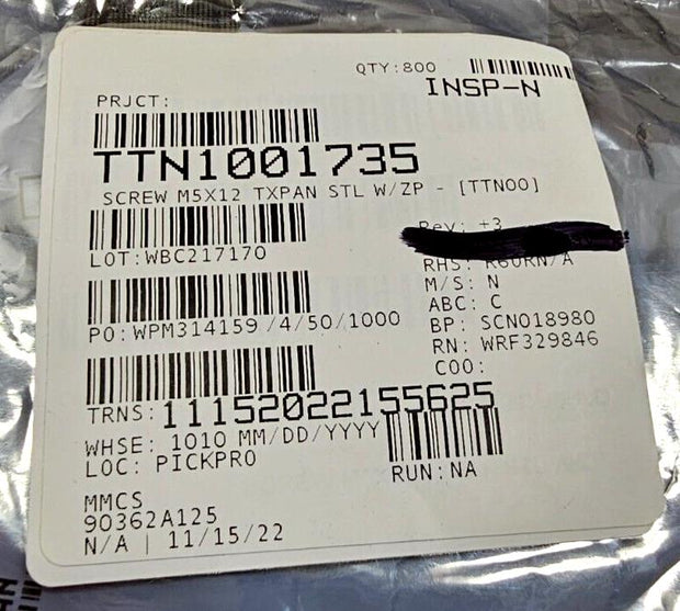 800PCS 90362A125 Stainless Steel Pan Head Torx Screws M5x0.80mm 12mm Length 18-8