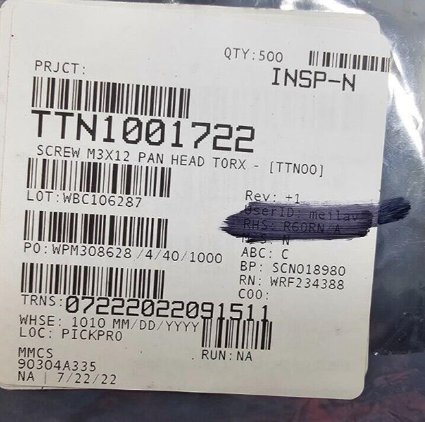 500PCS 90304A335 Steel Pan Head Torx Screws M3x0.5, 12mm L, Zinc Plated Steel