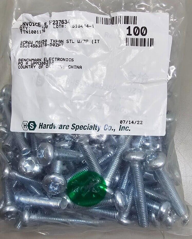 100PCS M8x50MM Zinc Plated Stainless Steel Pan Head Torx (Marine Grade) T45