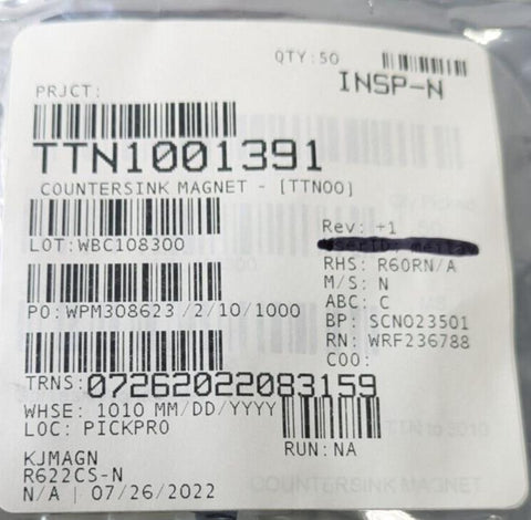50 PCS K&J R622CS-N N42 Neodymium Countersunk Ring Magnet 3.56lb Pull 3/8"