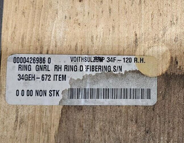 34" Voith Slushmaker Defibering Stator Ring 34F-120 R.H. Stainless Steel