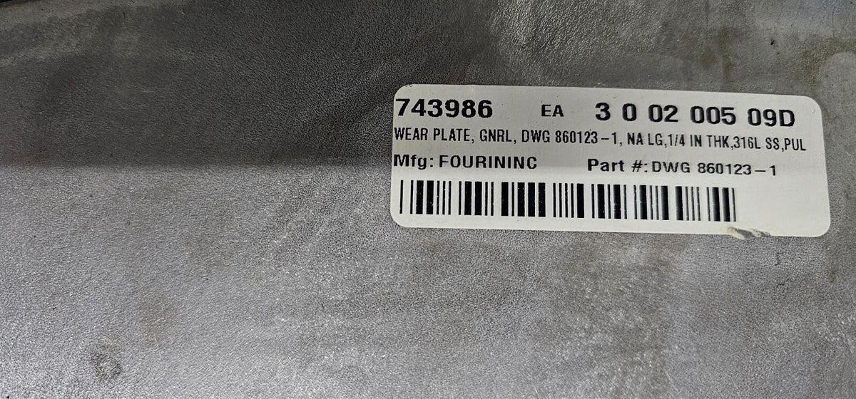 FOURINOX DWG Wear Plate Heavy Machinery, 316 Stainless, 1/4