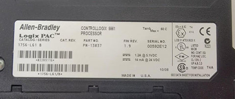Refurb Allen Bradley 1756-L61/B Logix PAC Controllogix 5561 Processor PN-13837