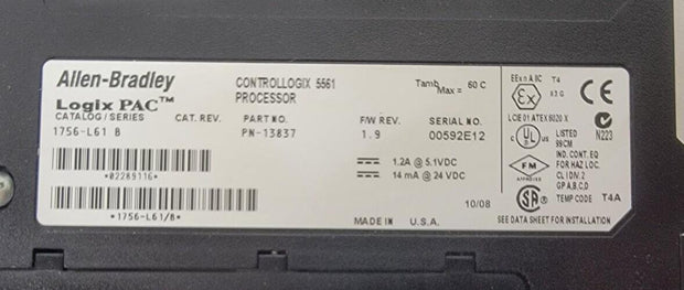Refurb Allen Bradley 1756-L61/B Logix PAC Controllogix 5561 Processor PN-13837