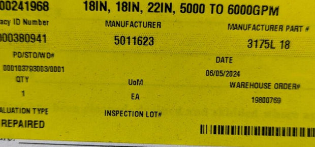 Remanufactured Goulds 3175L 18 Centrifugal Pump 18" 22" 5000 to 6000GPM G175L 18