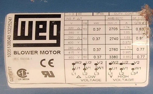 WEG Fan and Blower Motor BLK-E1040 For 100 Frame 02FEV17 1035138040 Ventilation