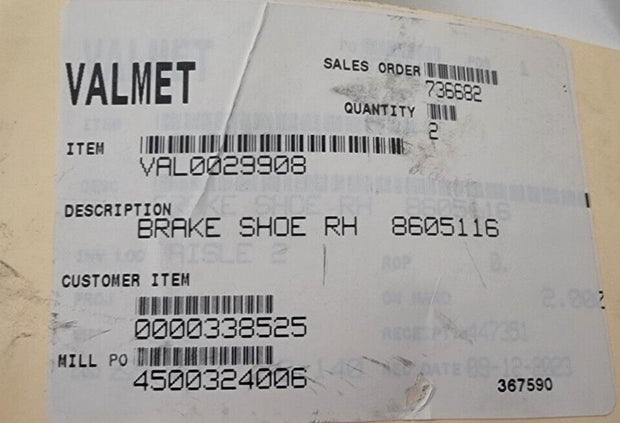 New Valmet/WABCO Brake Shoe Pad Assembly w/ Lining RH 8605116 #VAL0029908