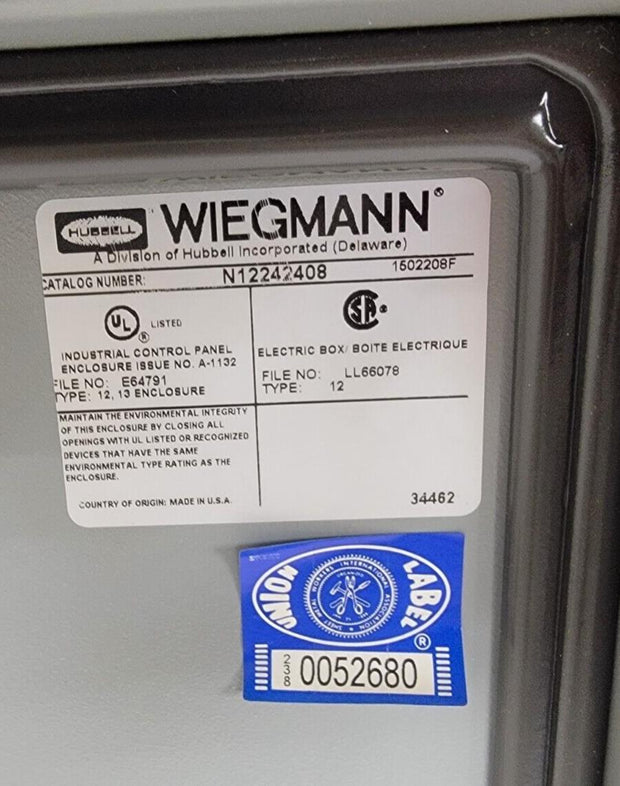 Wiegmann N12242408 24 x 24 x 8 Industrial Enclosure, Wallmount, NEMA 3R/4/12/13