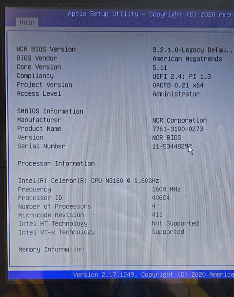 New NCR 7761 P1535 Touchscreen Terminal Display 1.6Ghz, 4GB/40GB, W7POS, No Biom