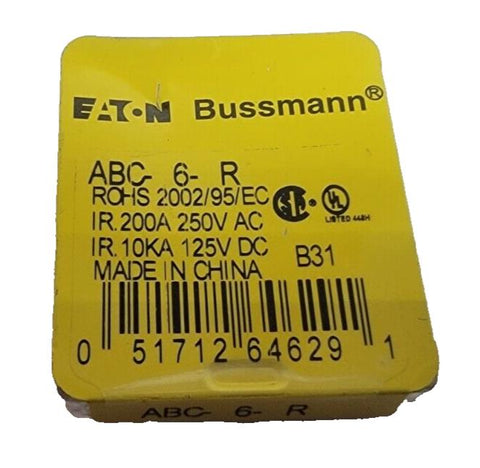 Eaton Bussmann 6A Fuse ABC-6-R, - 1/4" X 1-1/4" Pack of (4)