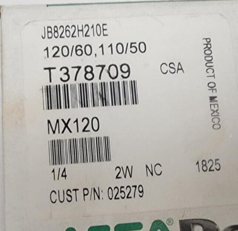 ASCO JB8262H210E Solenoid Valve 120/60, 110/50, 1/4" Port, 2-Way