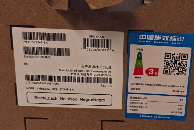 New NEC Display MultiSync E224F-BK 22 HD LED Monitor Ultra Narrow Bezel 250Nit