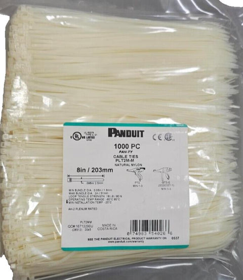 1000 Panduit PLT2M-M Cable Ties Pan-Ty 8" 203mm 18LB Natural Nylon NEW
