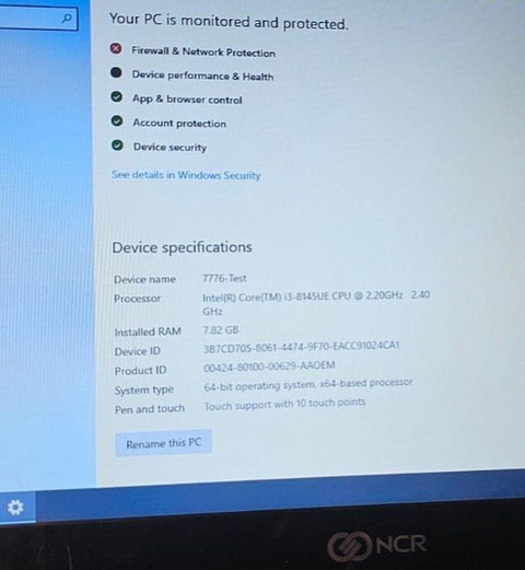 New NCR CX3 Windows 15.6" POS Touchscreen System i3-8145UE, 120GB SSD 8GB, Win10