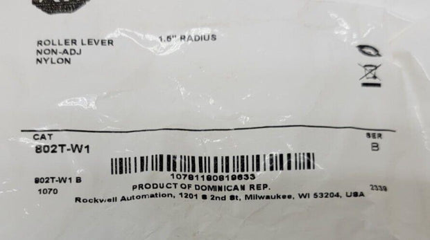 Allen Bradley 802T-W1 Roller Lever, 1.5" Radius, Non-Adjustable, Cast Roller