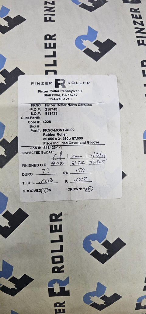 Finzer Roller Rubber Roller FRNC-MONT-RL02 30x31.25x57, Grooved CMD30057X50L4H