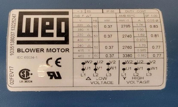 WEG W22 Model 00158ET3EAL90LFF-W22 Motor Severe Duty