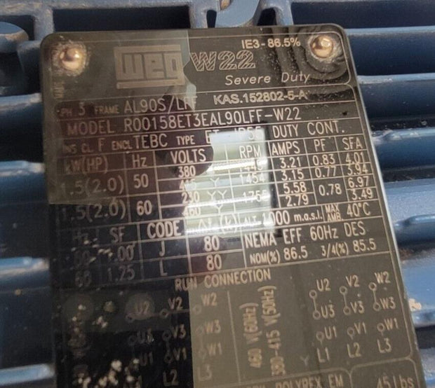 WEG W22 Model 00158ET3EAL90LFF-W22 Motor Severe Duty