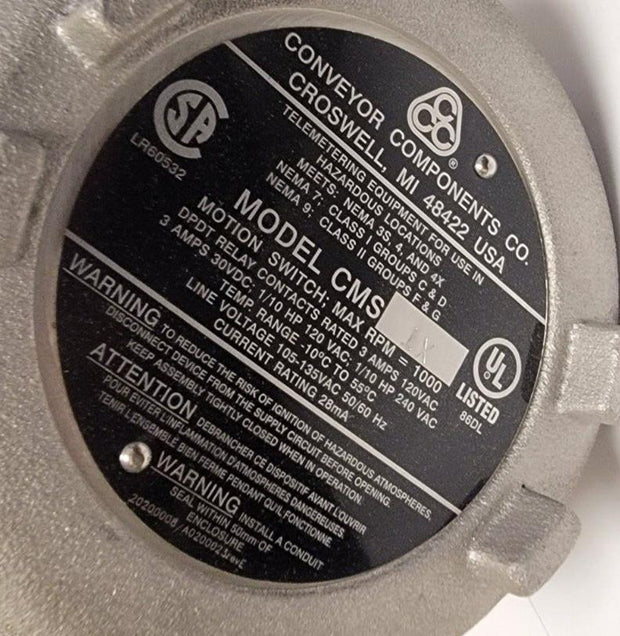 Convayor Components CMS-1X Compact Motion Switch NEMA 7 & 9 with 1 Double Pole