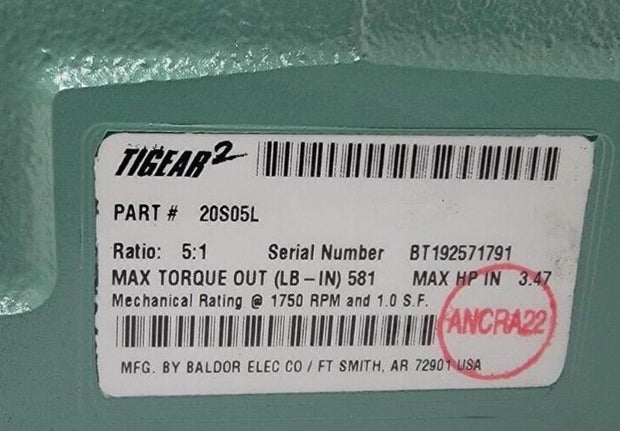 Tigear2 20S05L 5:1 Worm Reducer 350RPM 5/8" Shaft Diameter