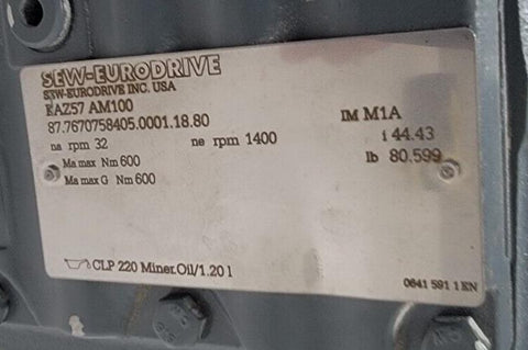 Sew Eurodrive EAZ57 AM100 Helical Worm Gearmotor 1400RPM