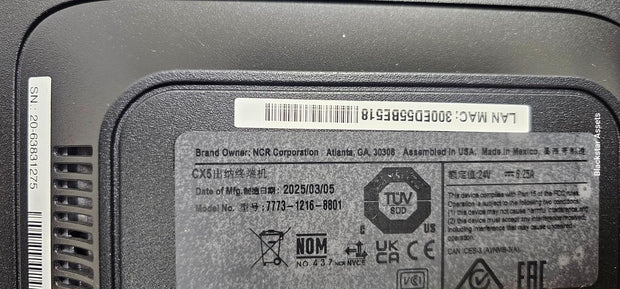 New NCR CX5 15" POS Touchscreen Terminal  7773-1216, 8GB/120GB SSD, AC, No OS