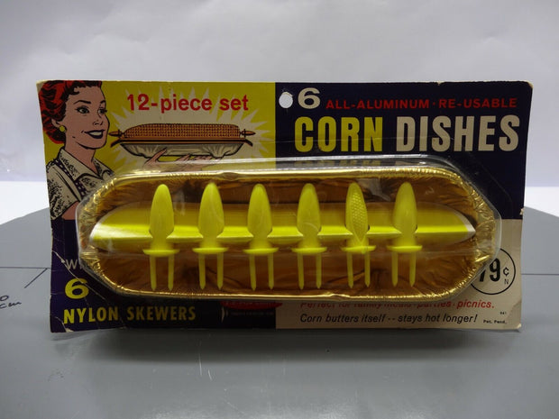 E-Z-Por Corp Vintage Aluminum Re-Usable Corn Dishes with Nylon Skewers