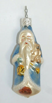 W. Germany Handblown Glass Santa Christmas Ornament, Blue Coat Teddy Bear