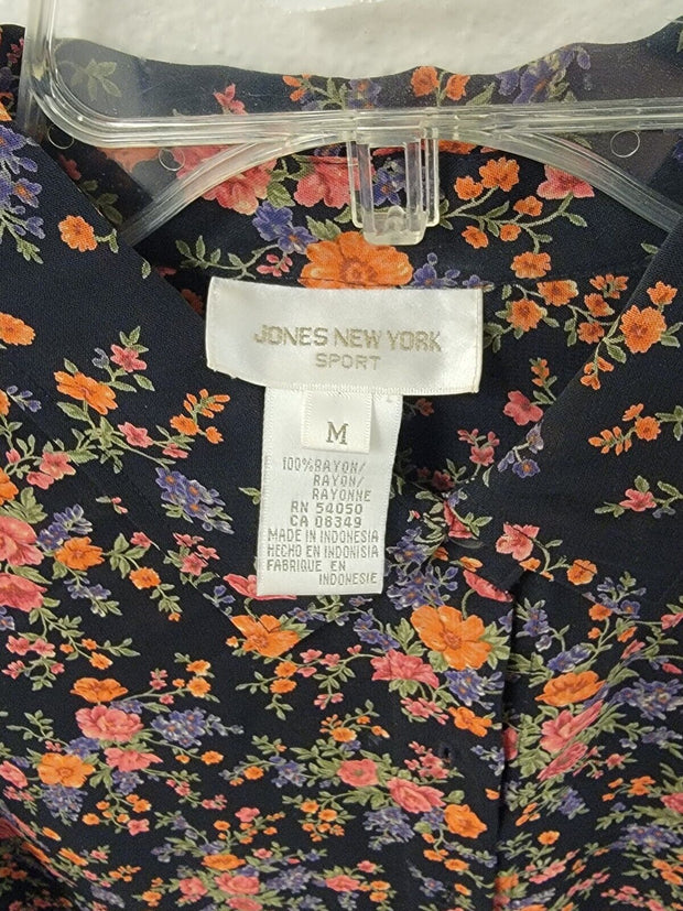 VTG Jones New York Sport Long Sleeve Button Up, Women's Medium, Floral Pattern
