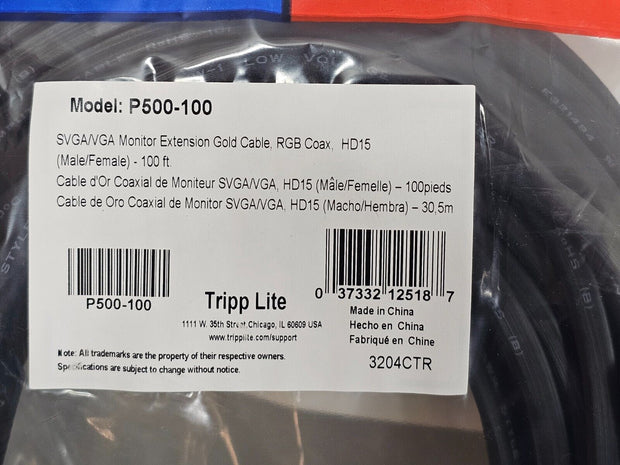 Lot 10 Tripp Lite P500-100 100ft VGA Monitor Cable M/F (2048x1532) HD 1080p 100'