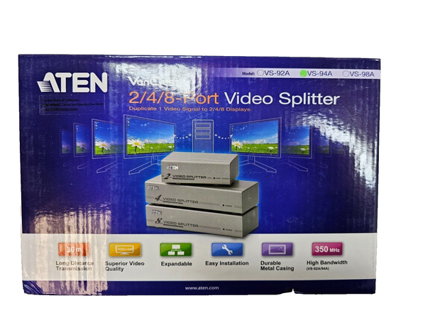 Lot 10 Aten VS-94A 4-Port Video Splitter VGA, 4:1, Cascadable, 1920x1440@60Hz