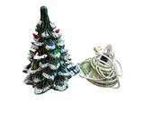 Vtg 2 Piece Atlantic Mold Ceramic Green Lighted 10" Christmas Tree, Scroll Base