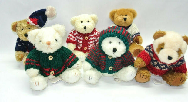 Lot of 6 Chrisha Playful Plush Stuffed Teddy Bears w/ Sweaters Stuffed Animals