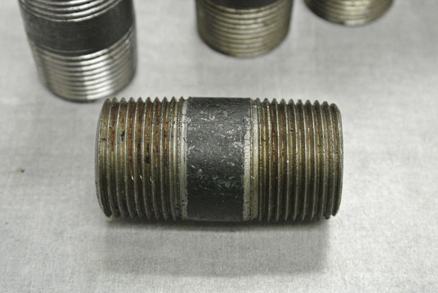 Black Steel Nipple Threaded Pipe Fitting, 1" OD x 2" Length - Lot of 5