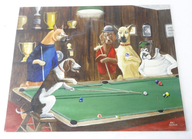 Pat Siurek Pool Hall Dogs Billyards 16 x 20" canvas