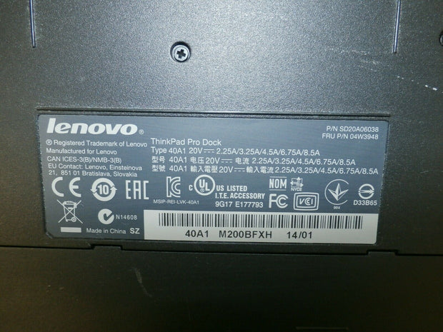 Lot of (4) Lenovo ThinkPad Pro 40A1 Docking Station L560, L570, P50s, P51S, T440